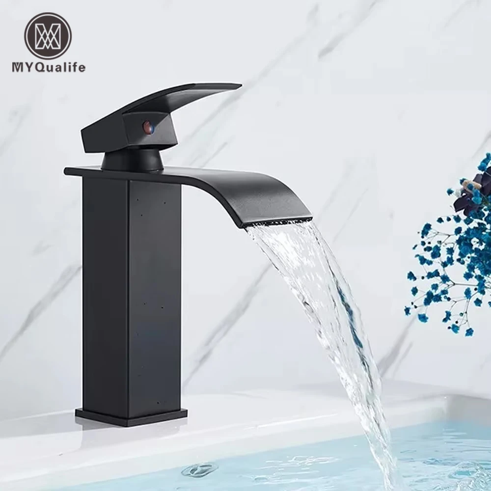 Badezimmer Wasserfall-Waschtischarmatur Warm- und Kaltwasser Waschbeckenarmatur Einhand-Einlochmischer