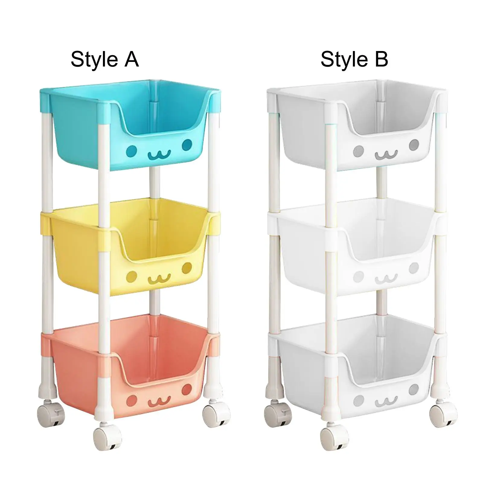 3 Tier Storage Cart with Wheel Fruits Rack Kitchen Organizer Multifunctional Serving Cart for Bedroom Garage Office Kitchen