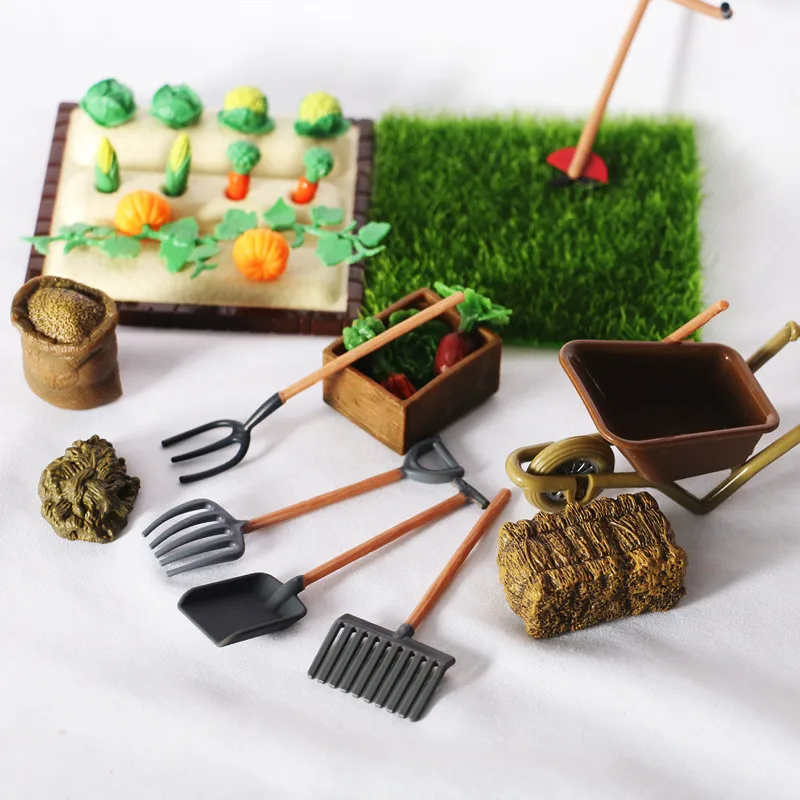 1 Set 1:12 Dollhouse Miniature Gardening Shovel Rake Lawn Mower Vegetable Farm For Doll House Outdoor Planting Scenes Decor Toys