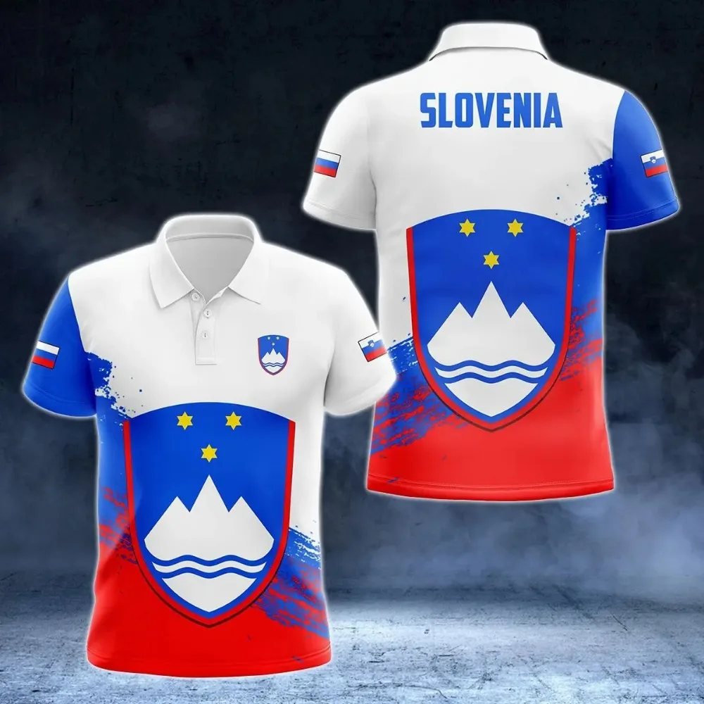 New Slovenian National Flag Graphic Polo Shirt Slovenian National Emblem Men\'s Tops  National Day Gifts High Quality Clothing