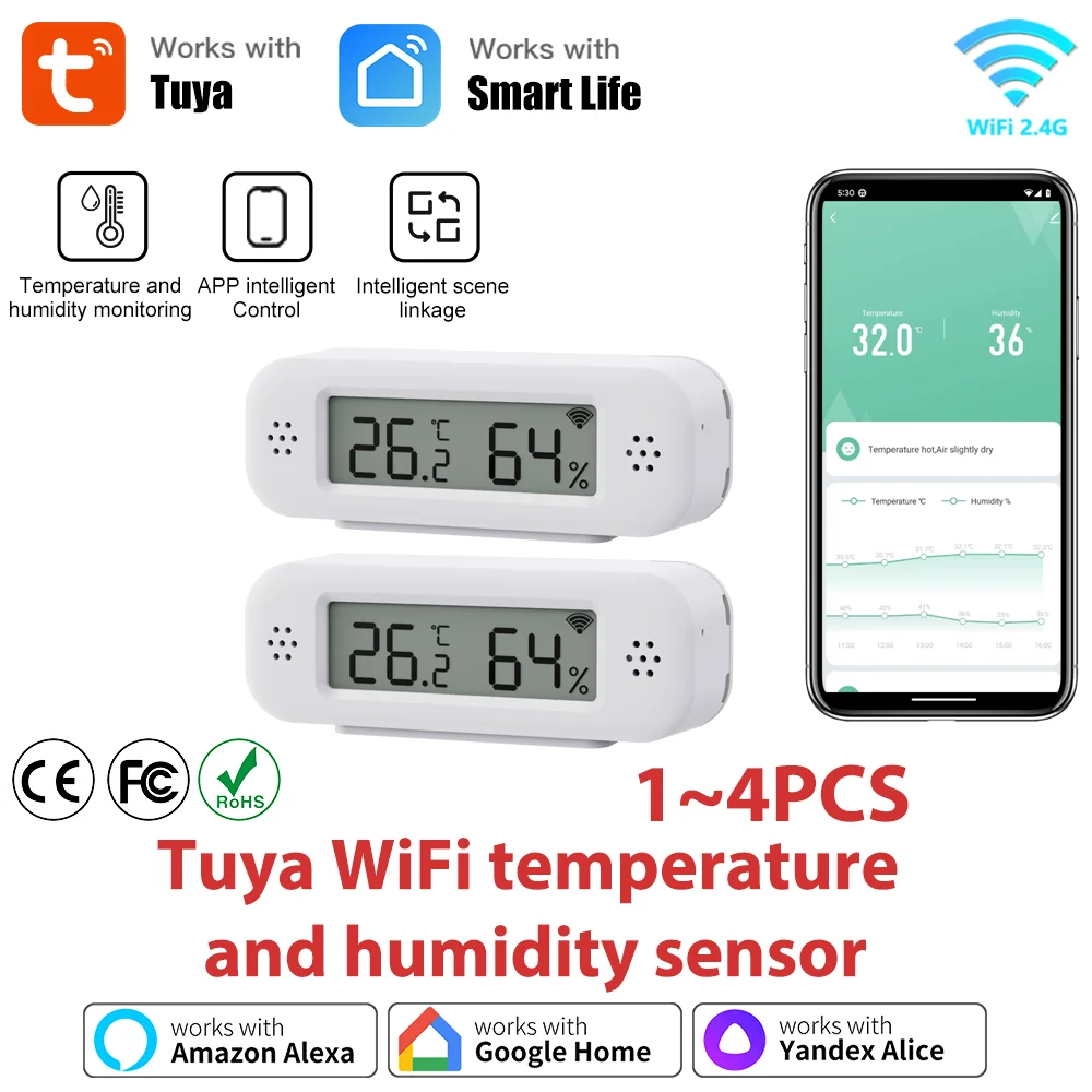 

Tuya WiFi Mini LCD цифровой температурный гигрометр Крытый умный датчик температуры и влажности работает с Google Home и Alexa