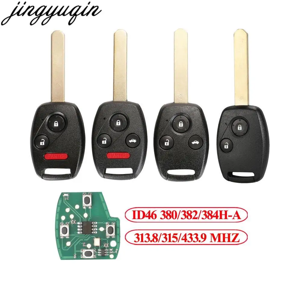 

Jingyuqin 5pcs Remote Key Alarm 313.8/315/433MHZ ID46 For Honda Accord CR-V Civic HR-V Insight Odyssey 2003-2009 G8D-380/2/4H-A