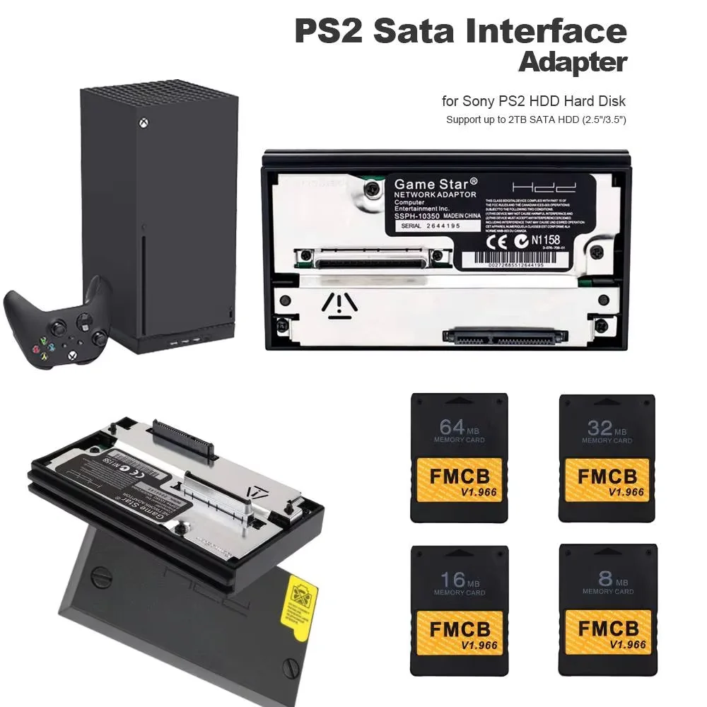 Adaptador de Rede com Interface SATA IDE para Console de Jogos PS2 Fat, Soquete Scph 10350 Playstation 2, Adaptador SATA para HD, Cartão de Memória PS2