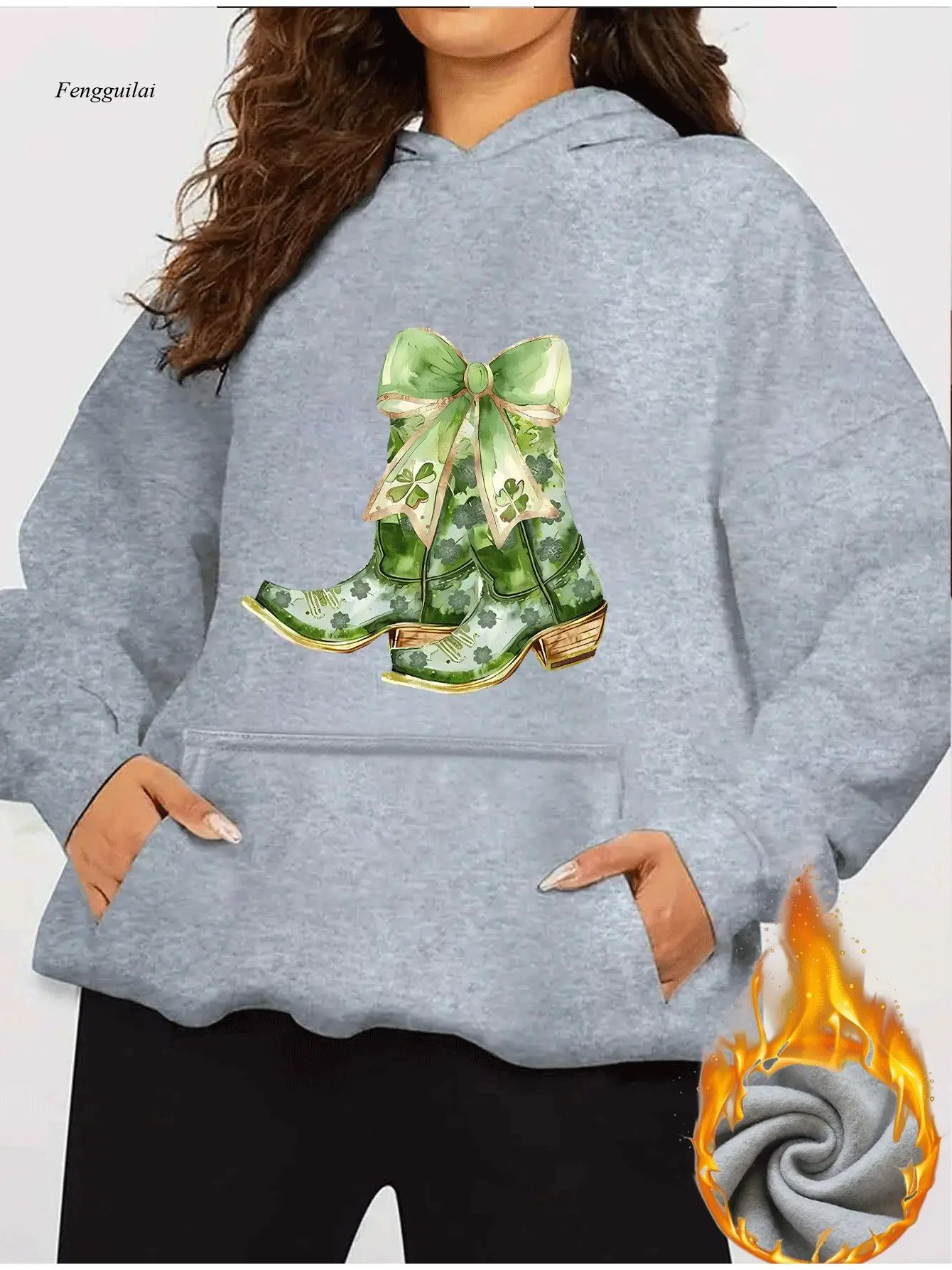 

Толстовка с капюшоном и карманами с принтом — свитер с капюшоном больших размеров, зеленая клеверка и дизайн надписей