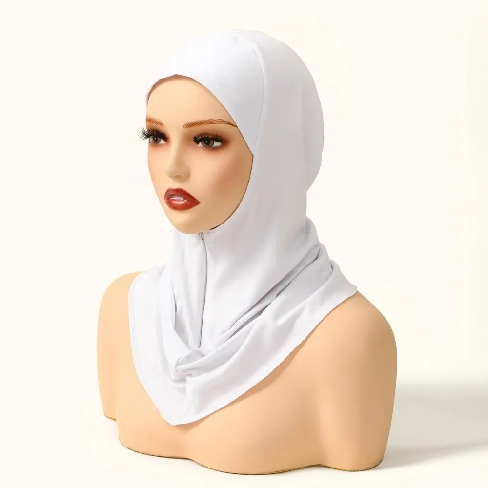 Convenient Polyester Instant Cap Hijab Elastic Solid Color Underscarf Hidden Zipper Soft Inner Cap Middle East