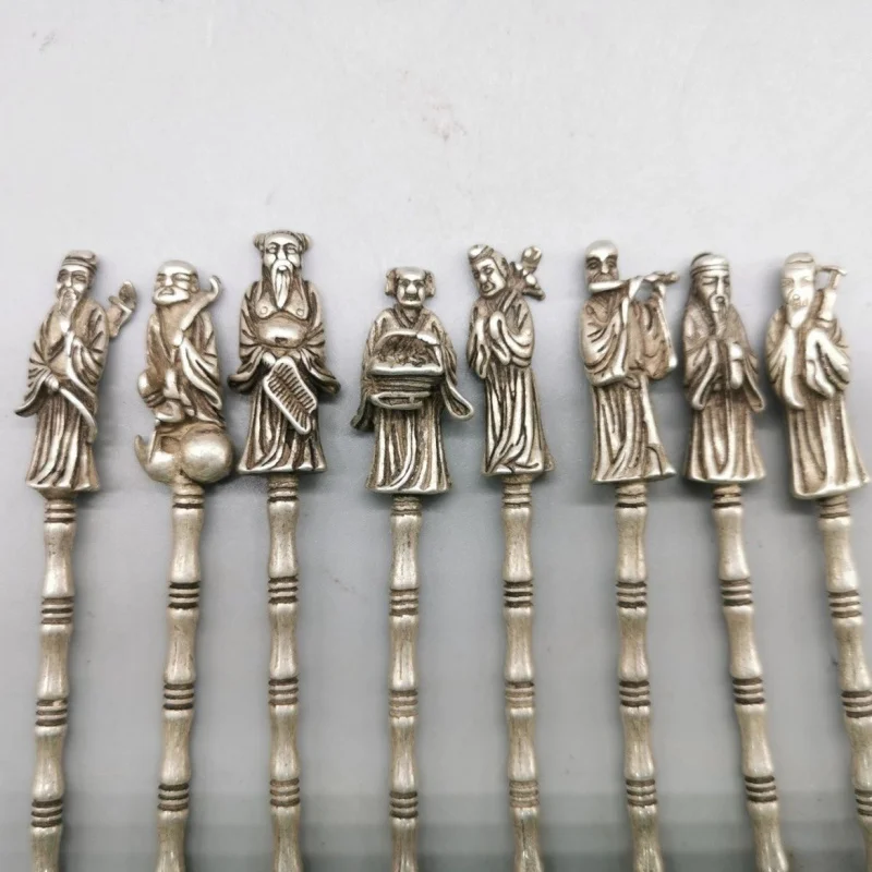 Antique Bronze Collection Eight Immortals Copper Spoon Antique Traditional Chinese Medicine Spoon Each Has Eight Skills One Set