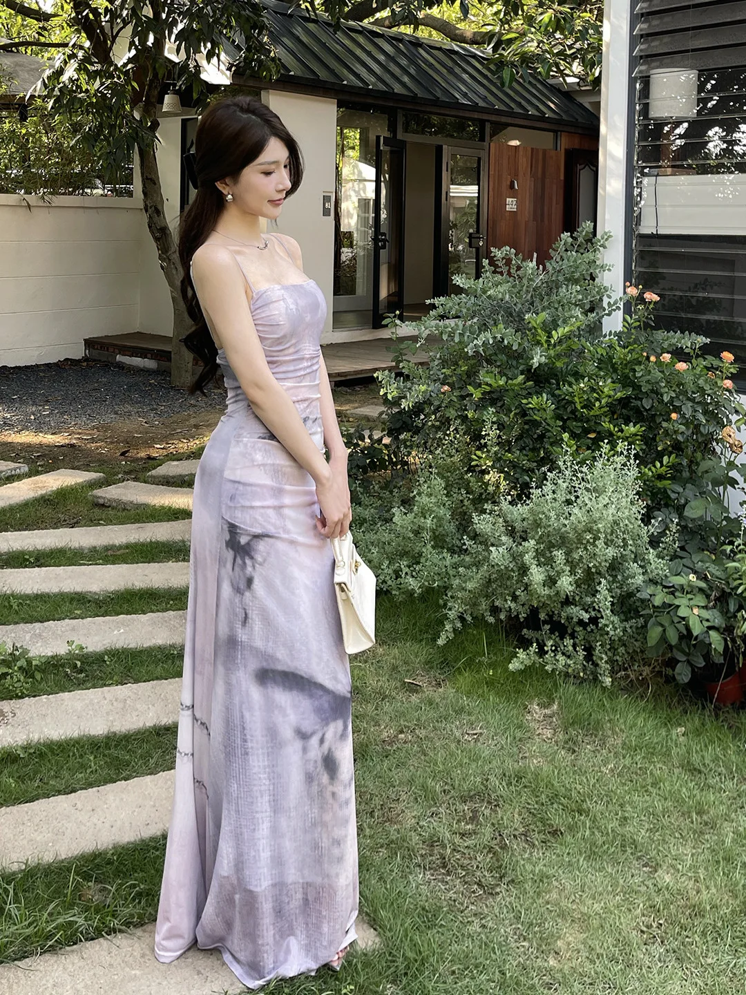 Vestido Midi ajustado de malla púrpura con estampado de mariposa, Sexy, de cintura alta, ajustado, para vacaciones en la playa, vestido de noche de longitud media Praty