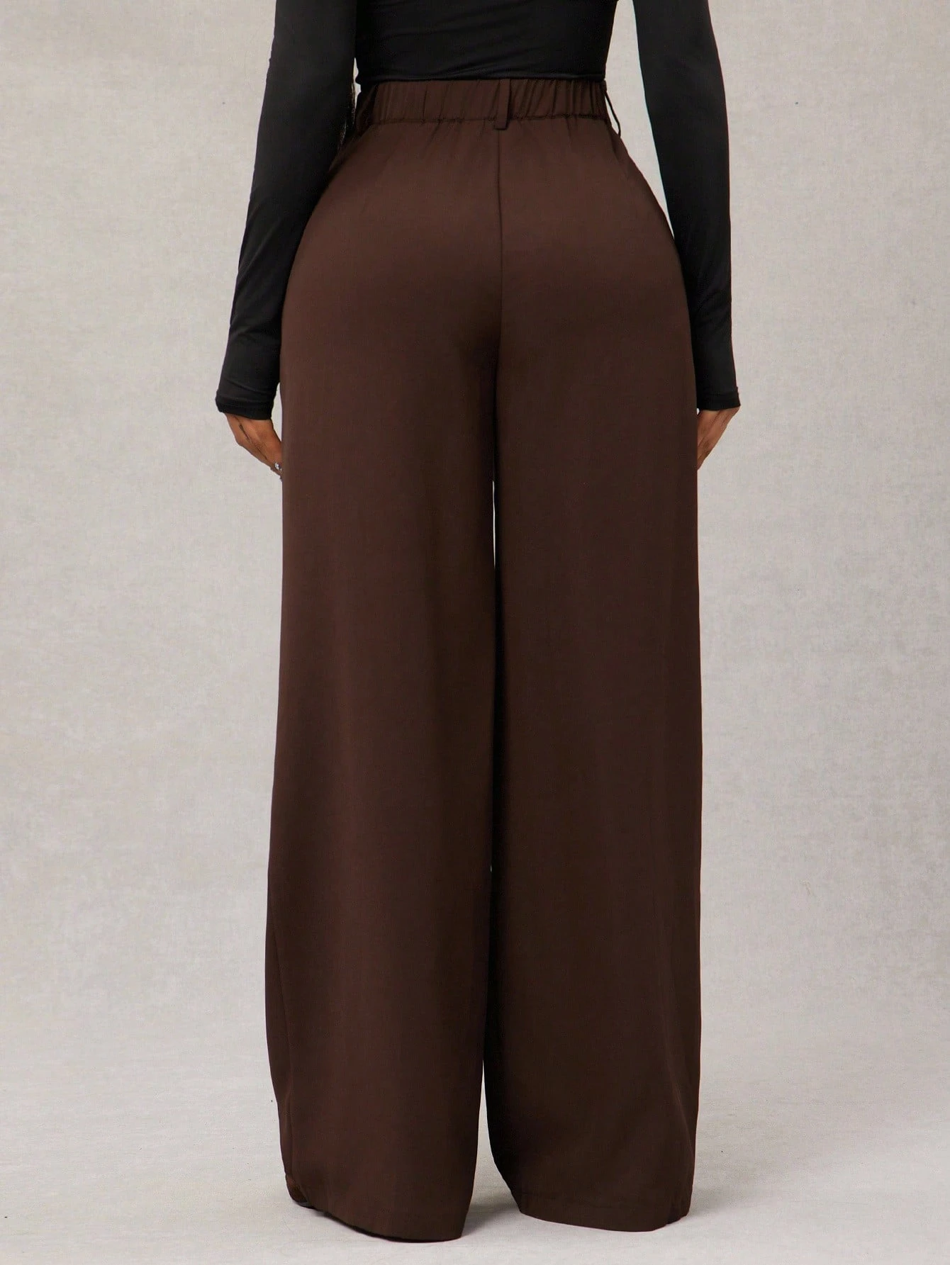 Plus Size Wide Leg Trousers Women High Waist Pleated Suit Pants Solid Brown Loose Drape Office Business Casual Long Pants