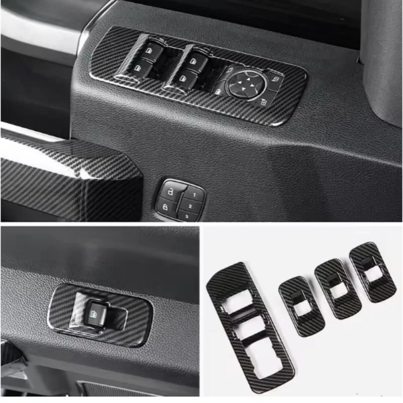 

LHD Carbon Fiber Grain Window Lift Adjust Panel Switch Trims For Ford F150 2015 -2019 Car Interior Accessories