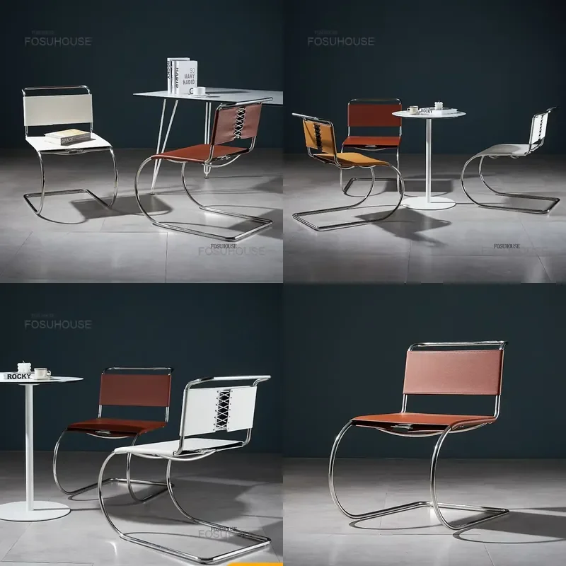 Back Saddle Leather Leisure Chair for Stainless Steel Household Living Room Cafe Restaurant Dining Table Sofa Chair