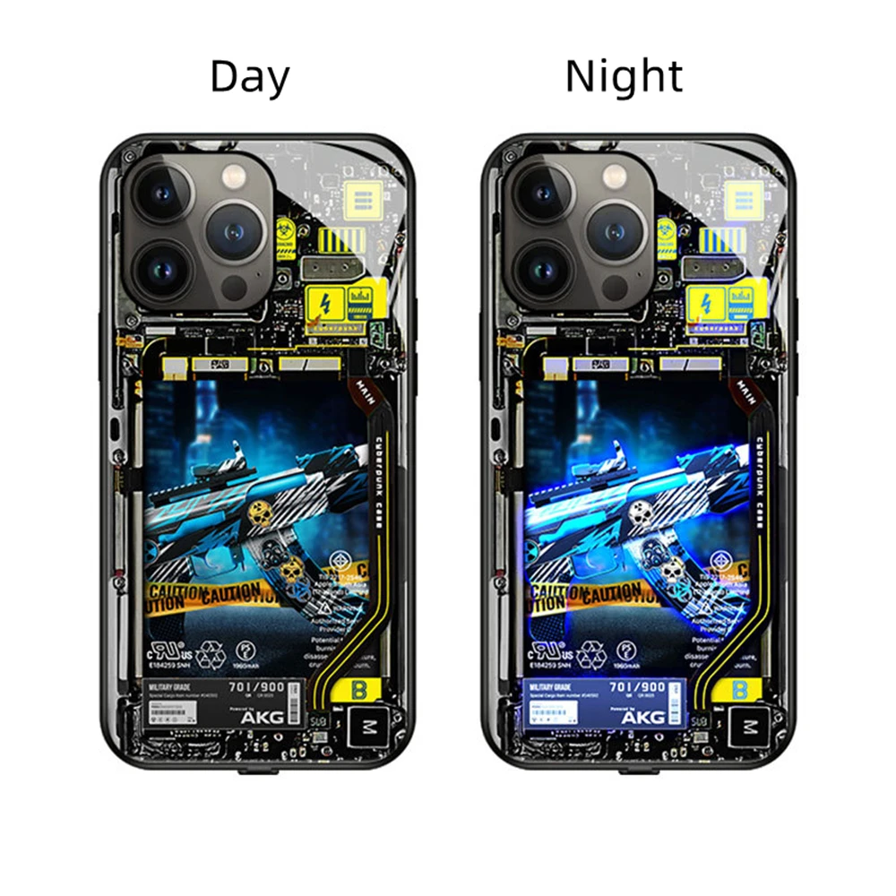 Trend Cyber City Design Sound Music Control Led Light Phone Case Glowing Cover For iPhone Air 17 16 15 14 13 12 11 Pro Max Plus view 5