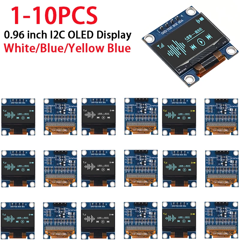 1-10PCS 0.96 Inch OLED Display Module I2C IIC SPI Serial 128X64 SSD1306 LCD 3.3-5V 4 Pin White/Blue/Yellow Blue for Arduino XCW