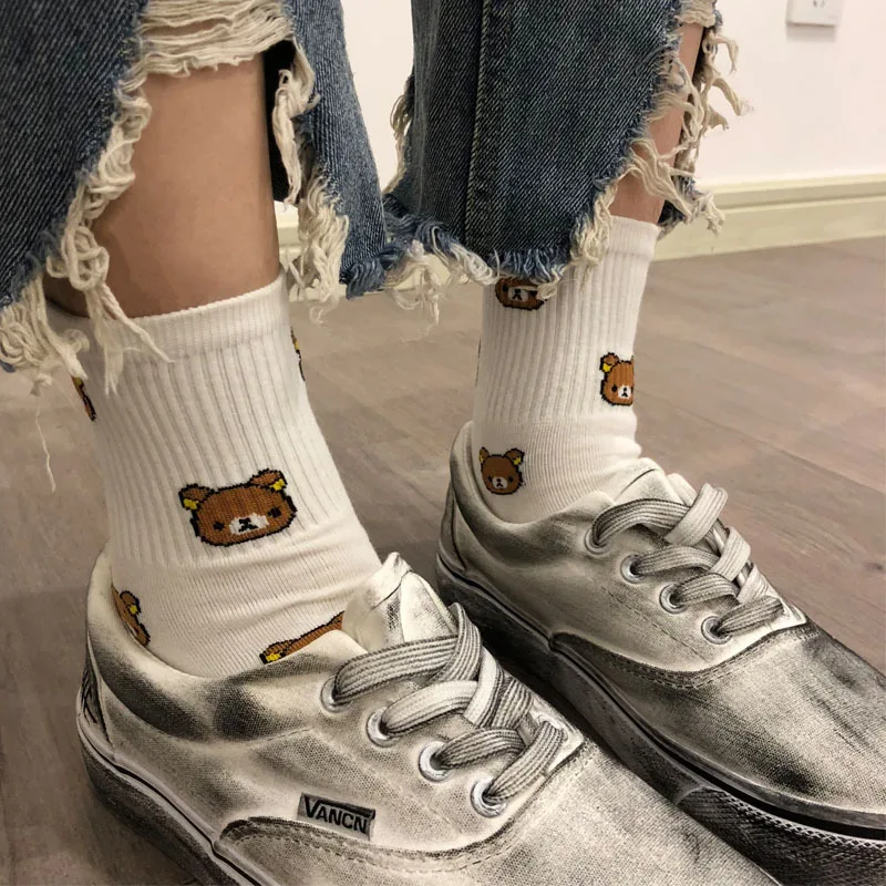 2023 New Harajuku Cartoon Women's Breathable Cotton Socks Cute Bear Animal Pattern Girl Socks Combed Cotton Women's Socks