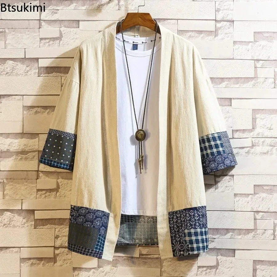New 2026 Men's Cotton Linen Cardigan Jackets Spring Summer Solid Short Sleeve Hanfu CardiganTraditional Casual Shirts Male Tops