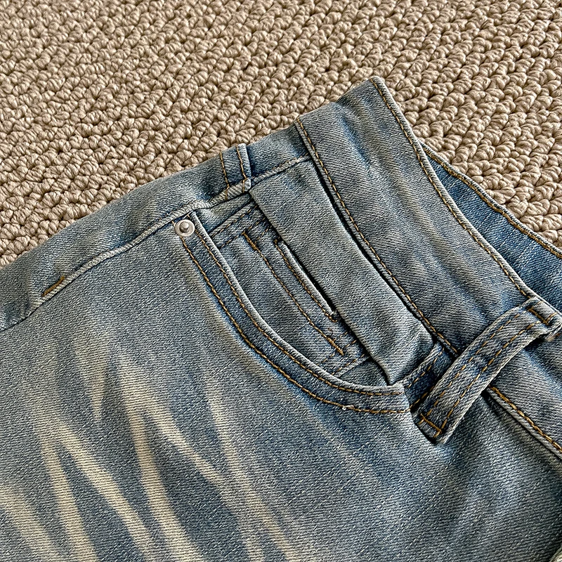Pantalones cortos vaqueros de cintura alta para mujer, pantalones cortos vaqueros azules con bolsillos traseros Retro de Color sólido, ropa de calle informal de verano, pantalones cortos picantes