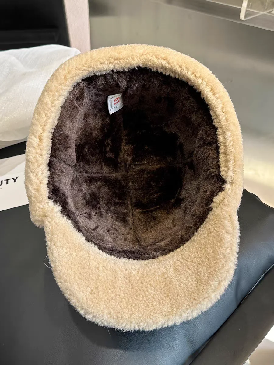 قبعة شتوية من الجلد للرجال مع غطاء للأذنين مبطن بالفرو من مزيج الصوف قبعة طيار روسية مع حماية للأذن نمط بيسبول دافئ #4