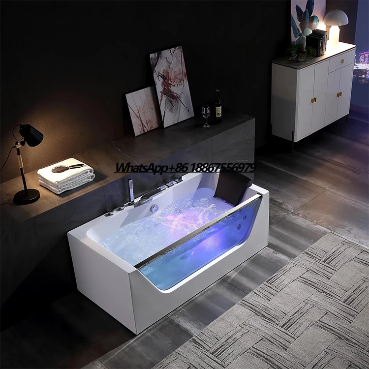 

Luxurious Whirlpool Hydro Air Massage Bathtub Jet SPA for Adult with Shower Faucet LED Lighting Bathroom Bath Tub Acrylic Glass