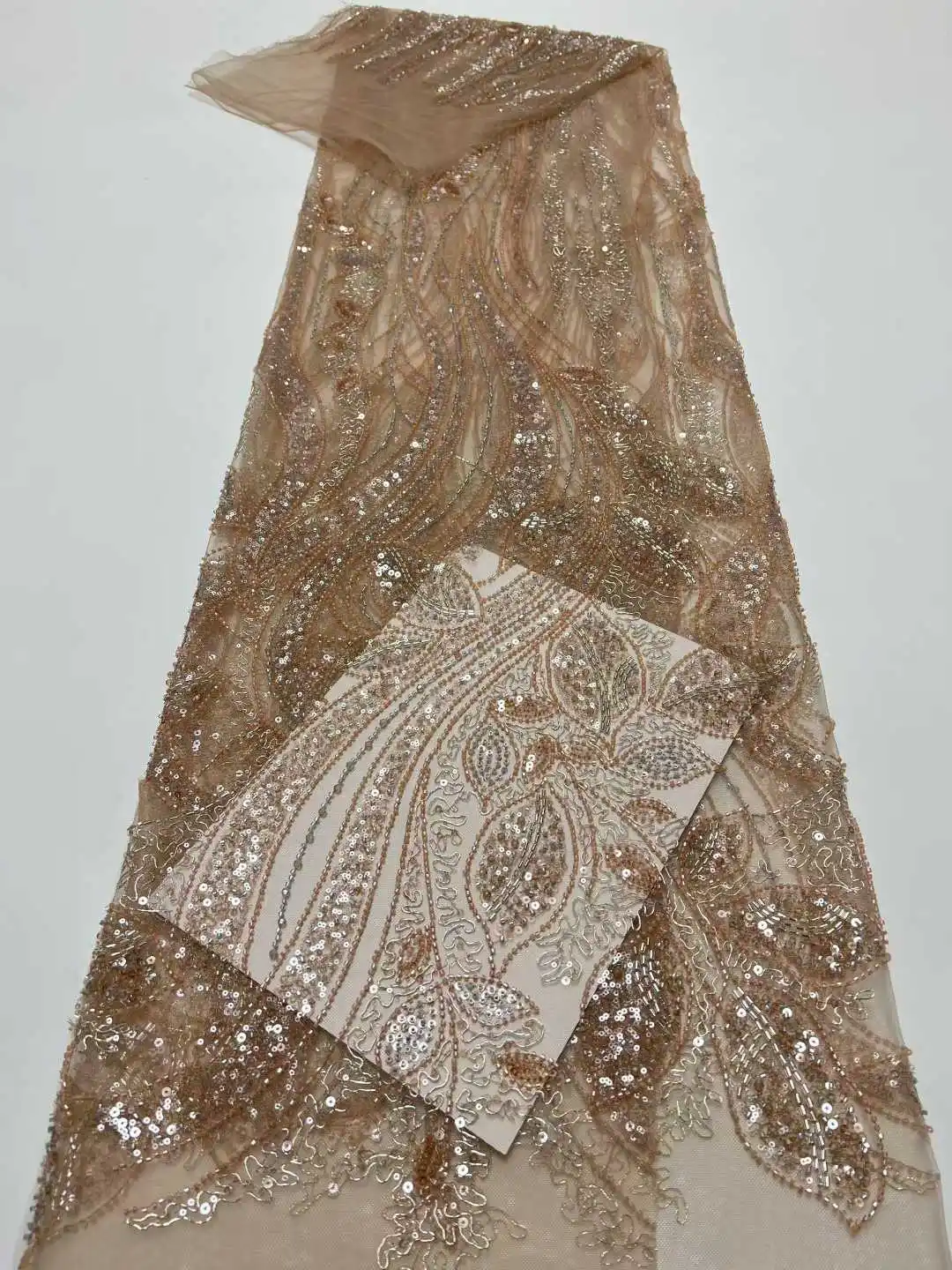 2026 Latest High Quality African Nigerian With Sequins Tulle Lace Fabric Beaded Embroidery Sequins For Women Sewing Dresses