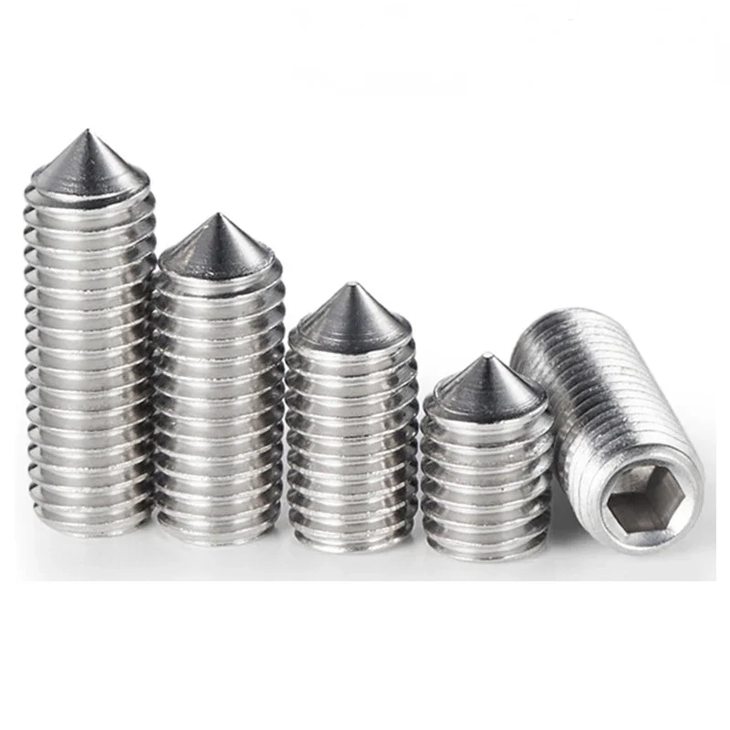 316 Stainless Steel M3 M4 M5 M6 M8 M10 Hex Socket Tip Set Screws Headless Allen Cone Point Grub Screw Bolt DIN914 Length 3~30mm