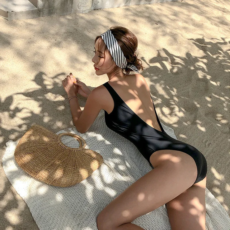 2023 Sexy Swimwear Backless High Cut One Piece Bikini Suit Mid Waist Unlined Women Swimsuit Beach Swimming Summer Solid Bathing