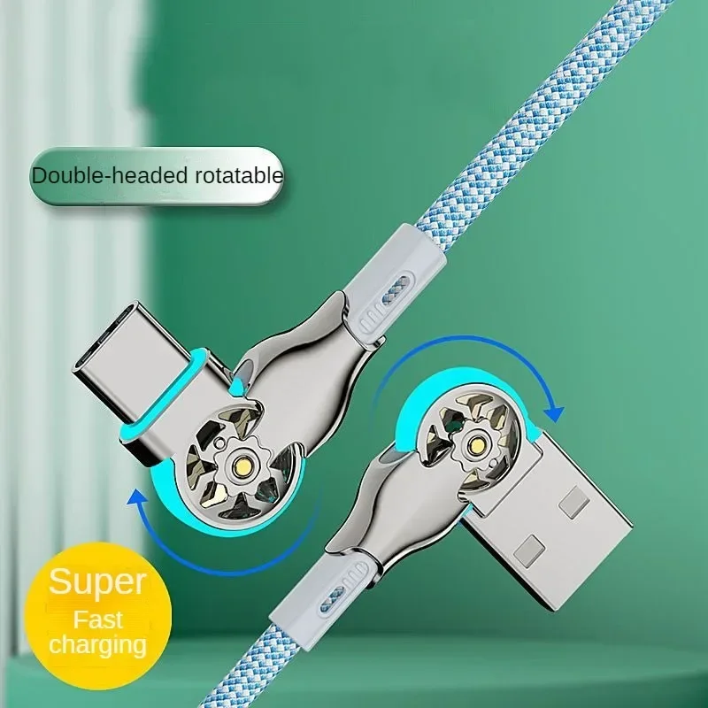 Fast Charging 180 Degree Rotation Cable Alloy Micro Type C Data Cable for Huawei Samsung Xiaomi Braided Phone Charger Accessory