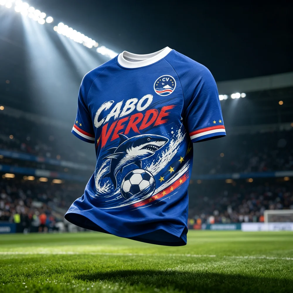 Cape Verde National Flag Emblem Soccer Jersey 3D Print Quick Dry Short Sleeve Sports Fan T-Shirt for Men Kids Family
