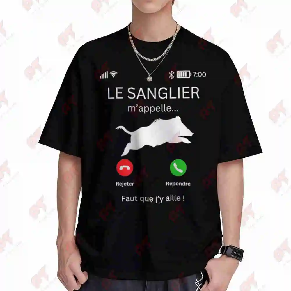 Hunting Wild Boar French Phrases Outdoorsmen Short Sleeve Tee 100% Cotton T-Shirt