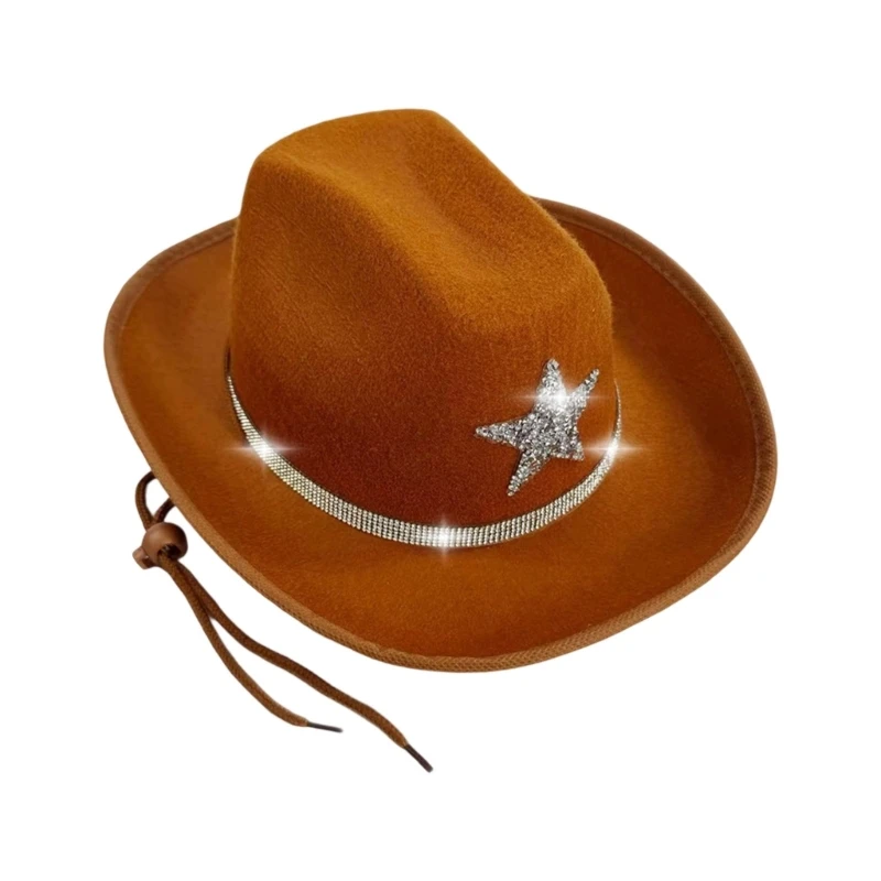 Children Cowboy Hats With Shining Star Rhinestones Decors Fedoras Hat For Halloween Event DressingUp Accessory