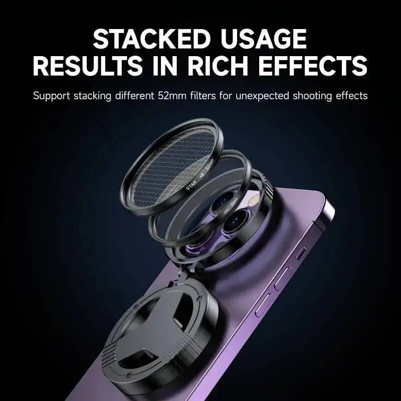 OUIO-filtro polarizador CPL para lente de teléfono, soporte magnético de 52mm para teléfonos inteligentes IPhone, Samsung, adaptador de montaje magnético retráctil
