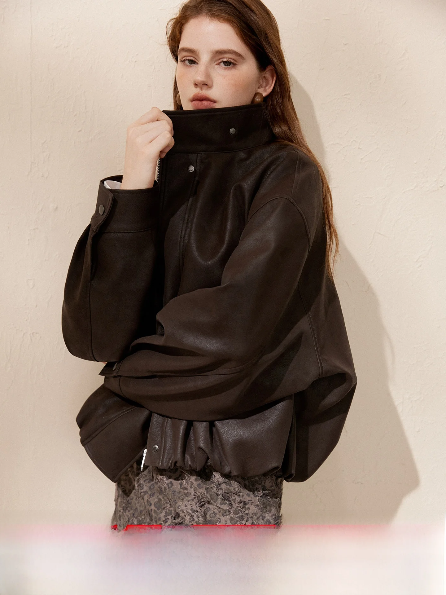 

Повседневная свободная куртка-косуха из искусственной кожи с вязаным жилетом из металлической проволоки и юбкой с леопардовым принтом для женщин, верхняя одежда