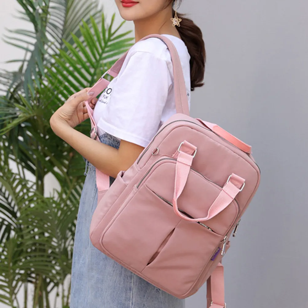 Light Pink USB Computer Backpack Lightweight Tear Resistant Nylon Backpack with Charging Port for Travel Business School Weekend