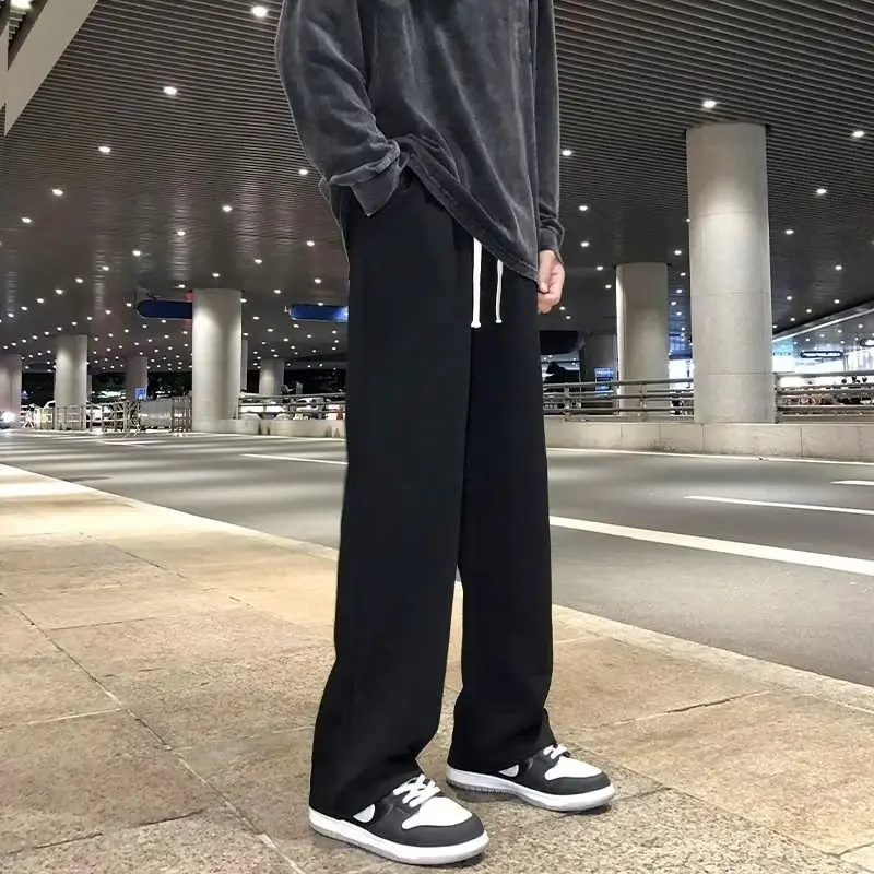 Spring New Men\'s Baggy Sweatpants Korean Fashion Y2k Streetwear Black Straight Wide Leg Pants Casual Trousers Men Clothing