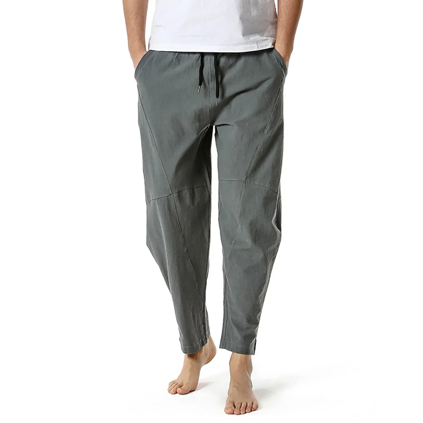 

Spring Autumn Men Harem Pants Drawstring Elastic Waist Solid Color Casual Loose Plus Size Mid Waist Men Pants For Daily
