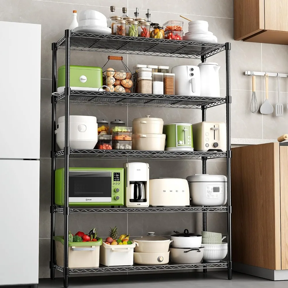 

48" W Storage Shelves 1875LBS Metal Shelving, 5-Tier Adjustable Wire Shelving Unit, Heavy Duty Garage Shelving Steel Rack