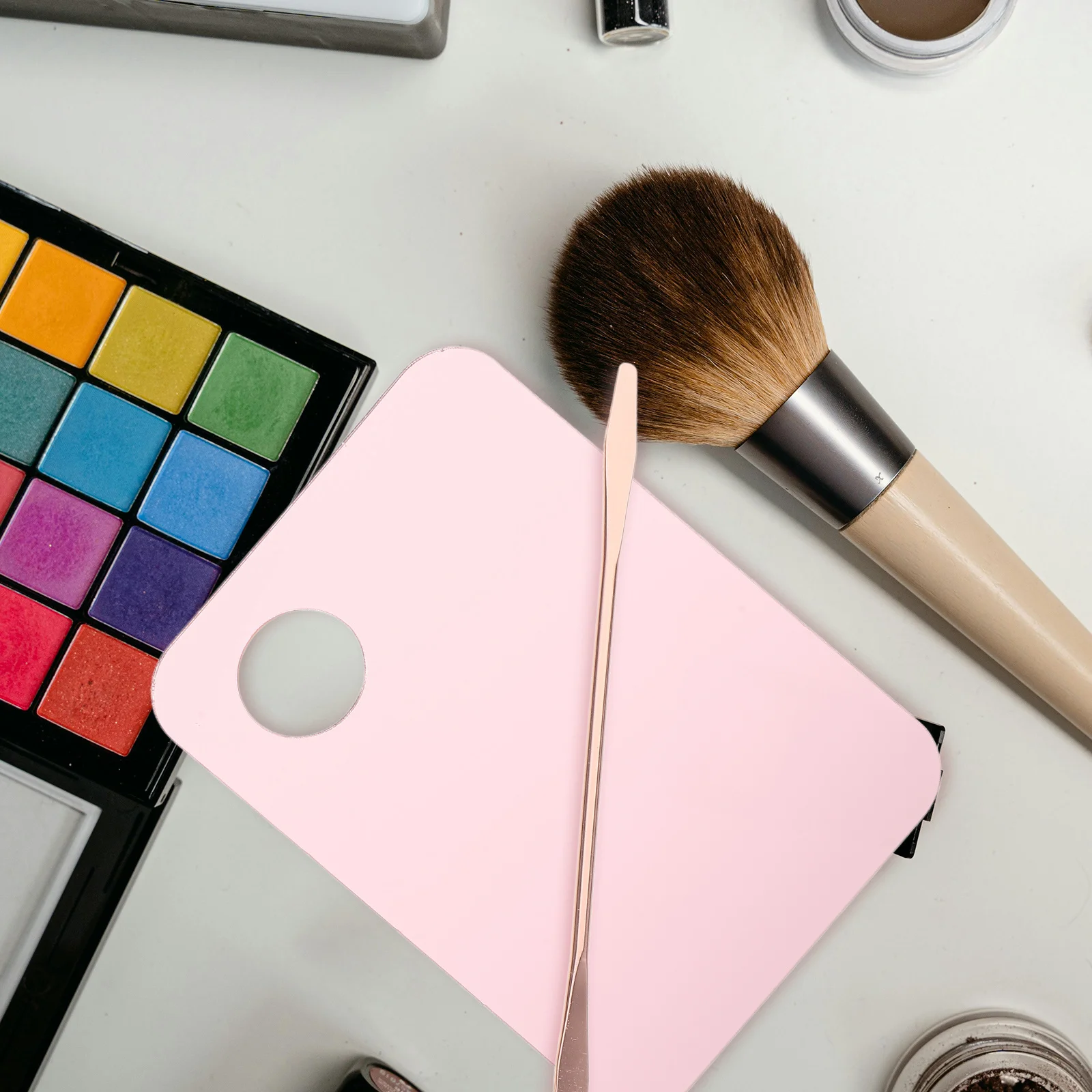 1 Juego de paleta mezcladora de maquillaje acrílico con espátula de acero inoxidable para mezclar pigmentos de base, suministros de pintura Diy