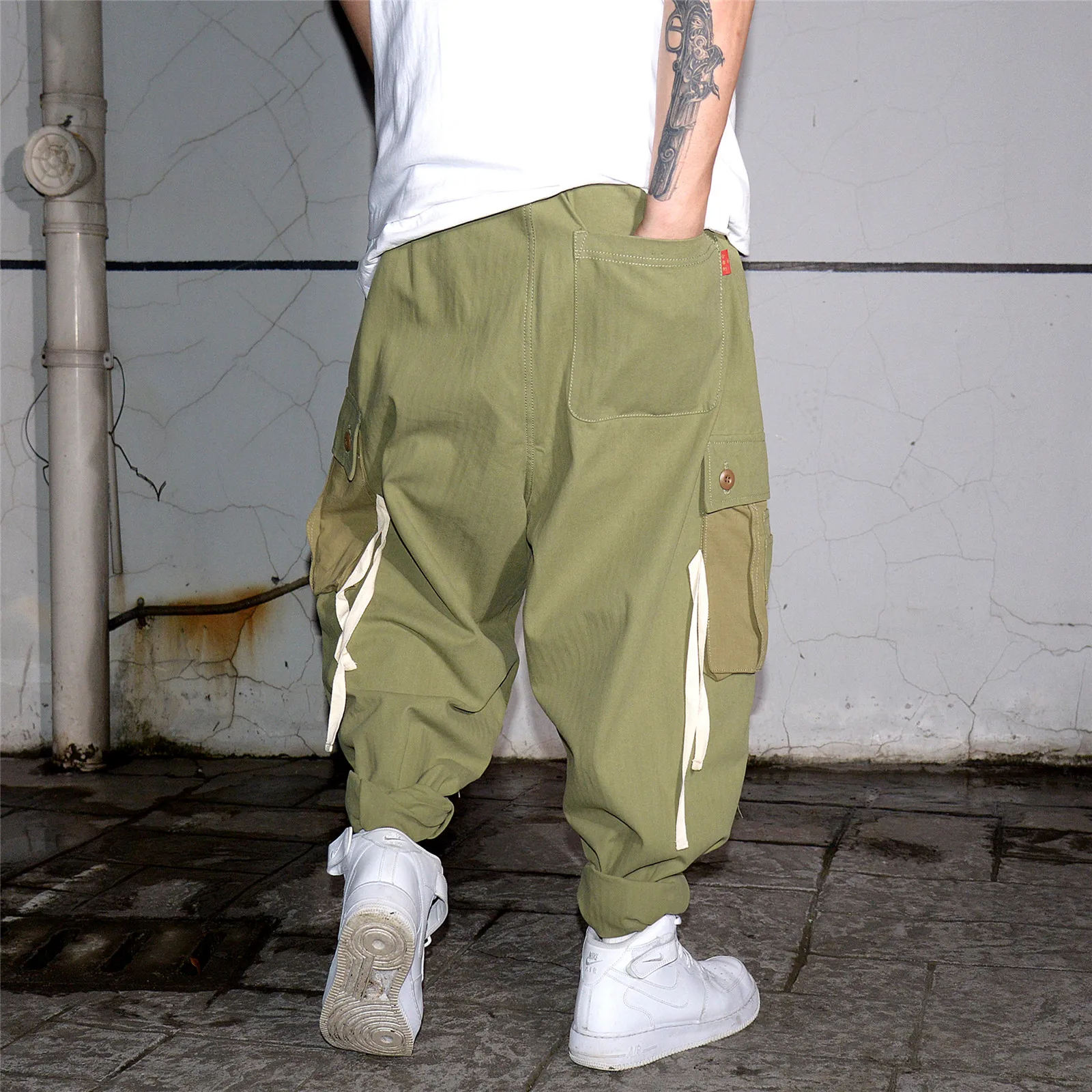 Pantaloni Cargo Hip Hop moda pantaloni dritti Patchwork larghi abbigliamento uomo Skateboard oversize coreano Harem