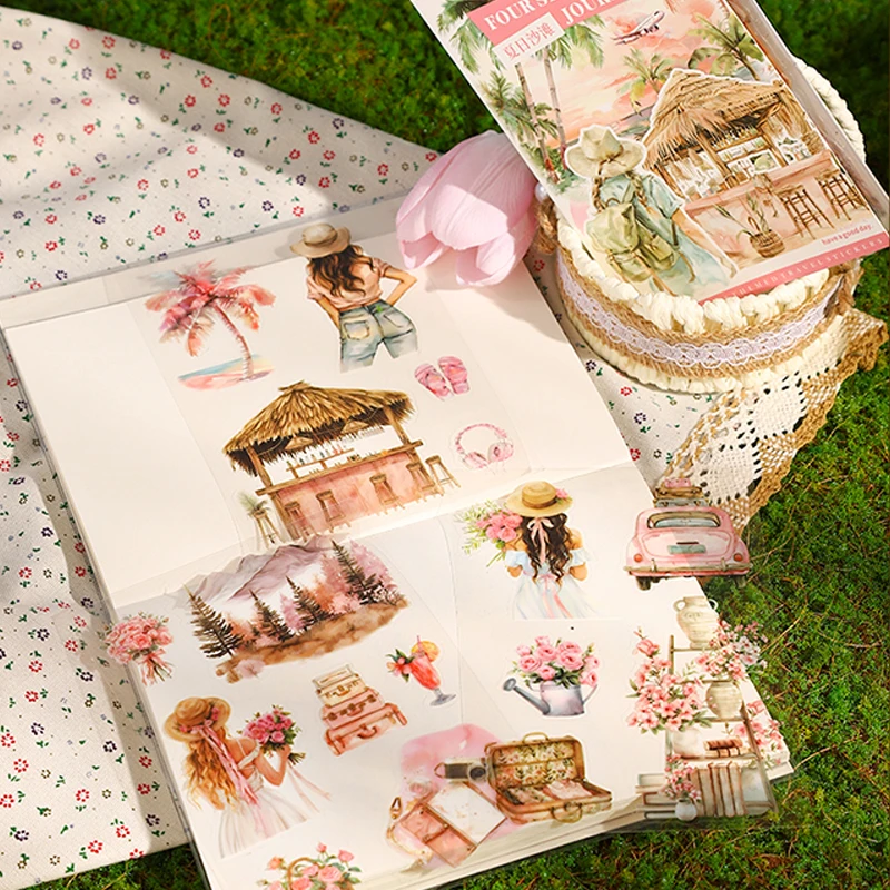 4Style 20Sheets/book Travel Theme Die Cut Sticker Book for DIY Handbook Photo Frame Scrapbook Envelope Calendar Decoration