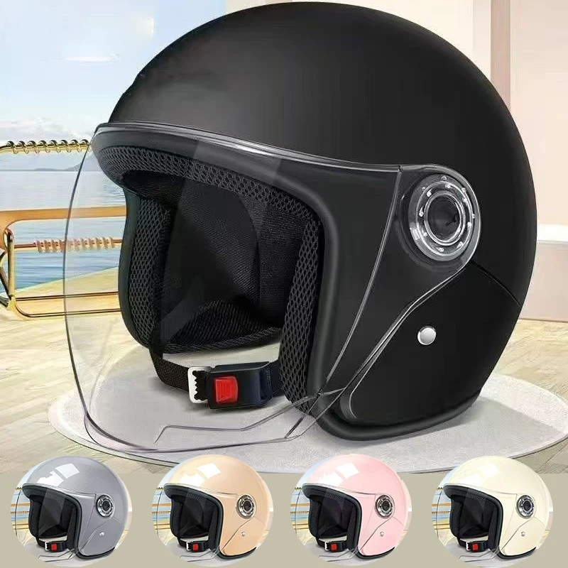 Electric Motorcycle Helmet Motor Car Scooter Bike Men Woman Open Face Half Helmet Anti-UV Safety Hat Bicycle Cap with Goggles