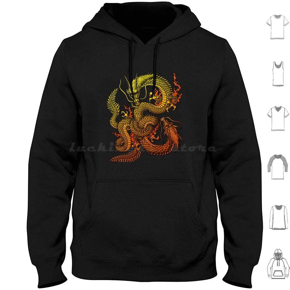 Twin Hoodies Long Sleeve Ryuu Dragon Japan Asia Intertwine Animal Spiritual Tattoo Wabori