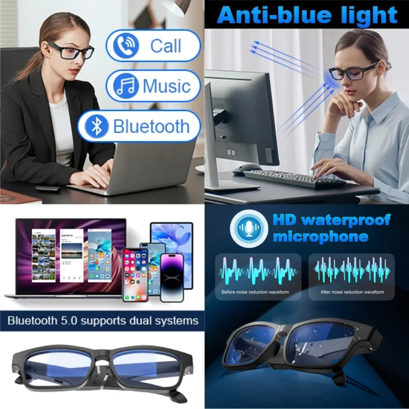 Smart glasses, earphones, Bluetooth sunglasses, outdoor sports earphones, call music, anti blue light glasses, UV protection