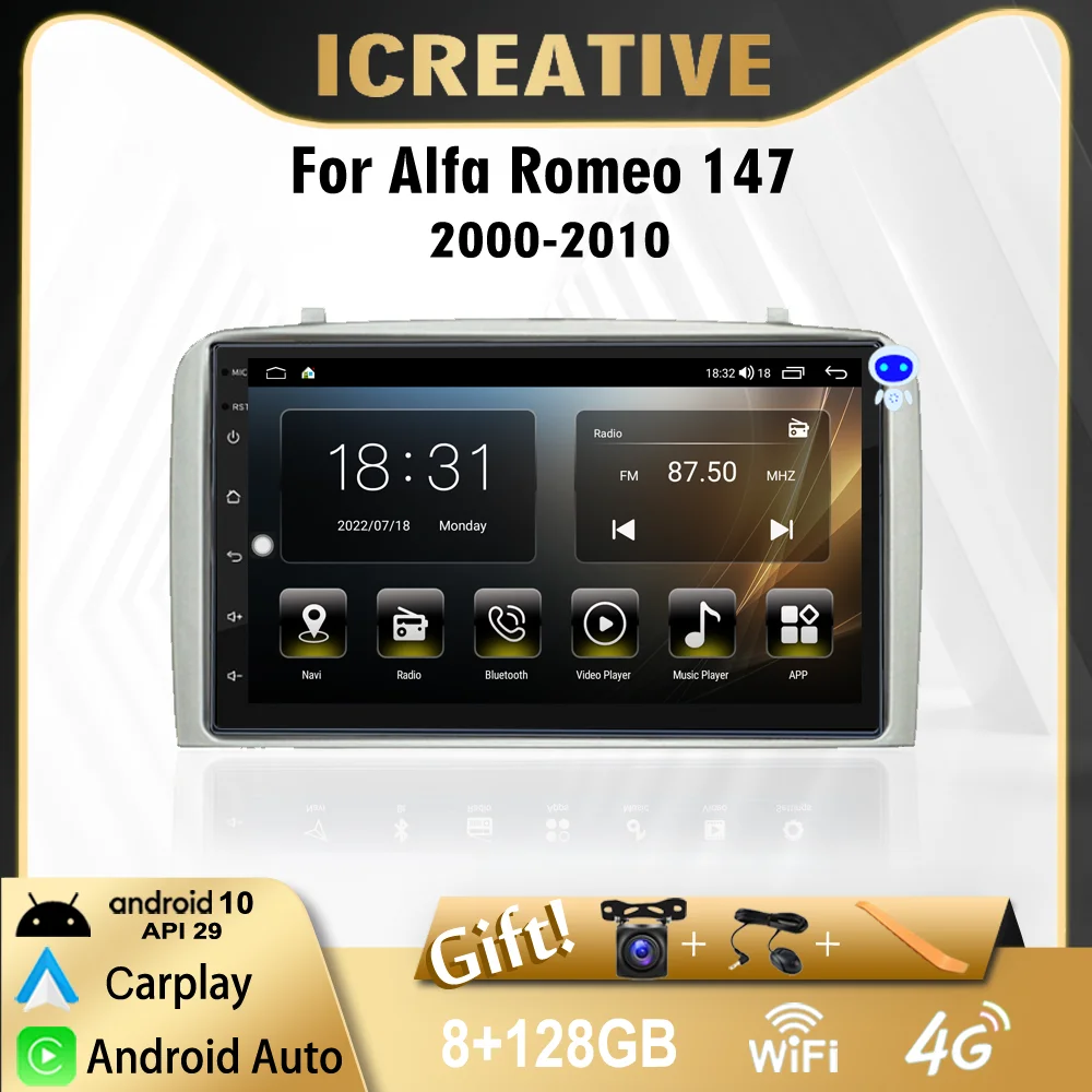8G 128G 7 Inch Android 10.0 Stereo For Alfa Romeo 147 2000 - 2010 Car Radio Multimedia Player GPS BT WIFI 7862 Autoradio No DVD