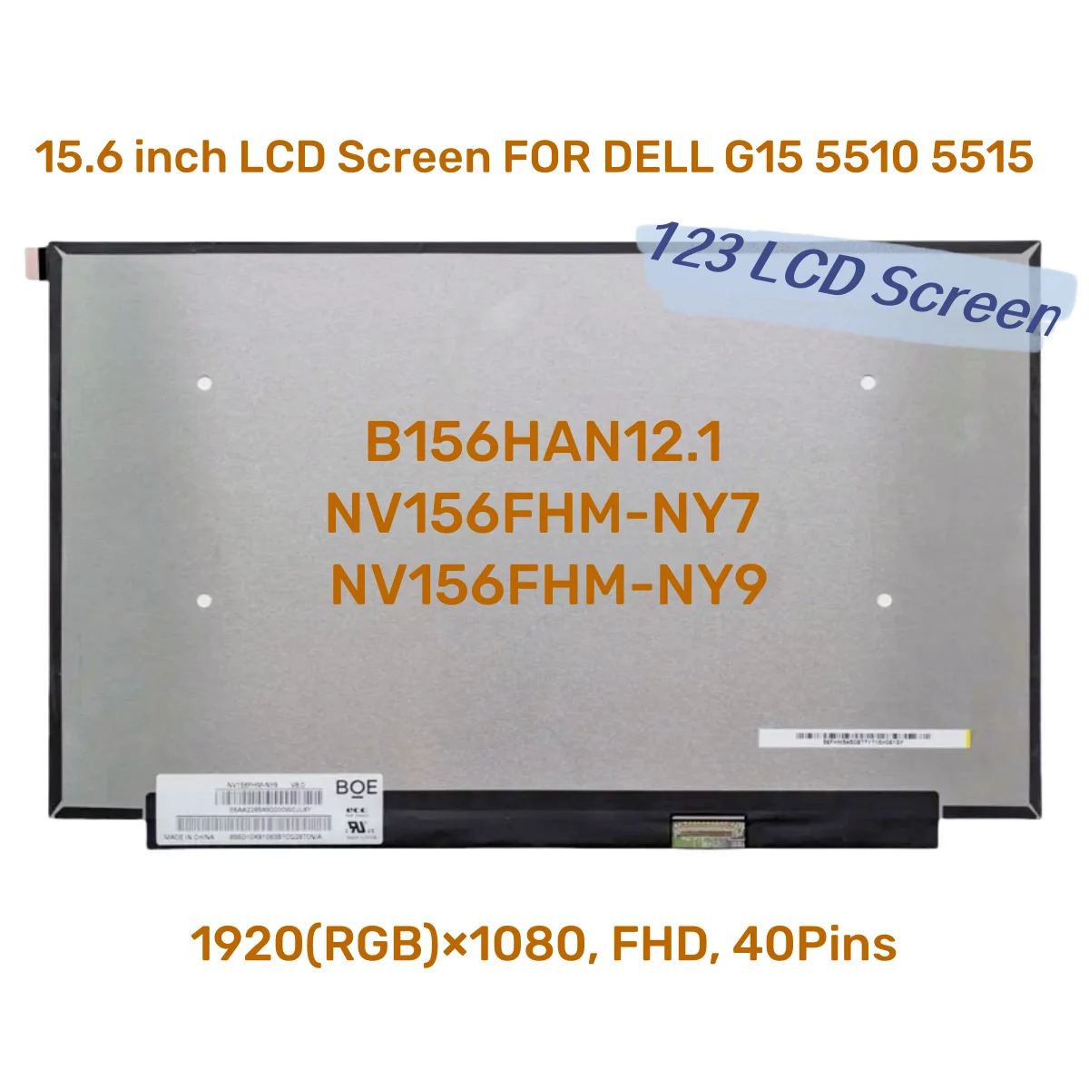 15.6 Laptop LCD Screen 165HZ 40PINS 1080P 100%SRGB B156HAN12.1 FIT NV156FHM-NY7 NV156FHM-NY9 FOR DELL G15 5510 5515