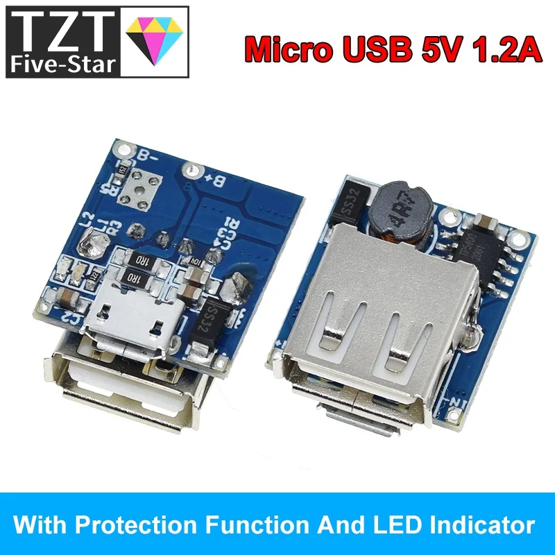 Type-C / Micro USB 5V 1A 2A Boost Converter Step-Up Power Module Mobile Power Bank Accessories With Protection LED Indicator