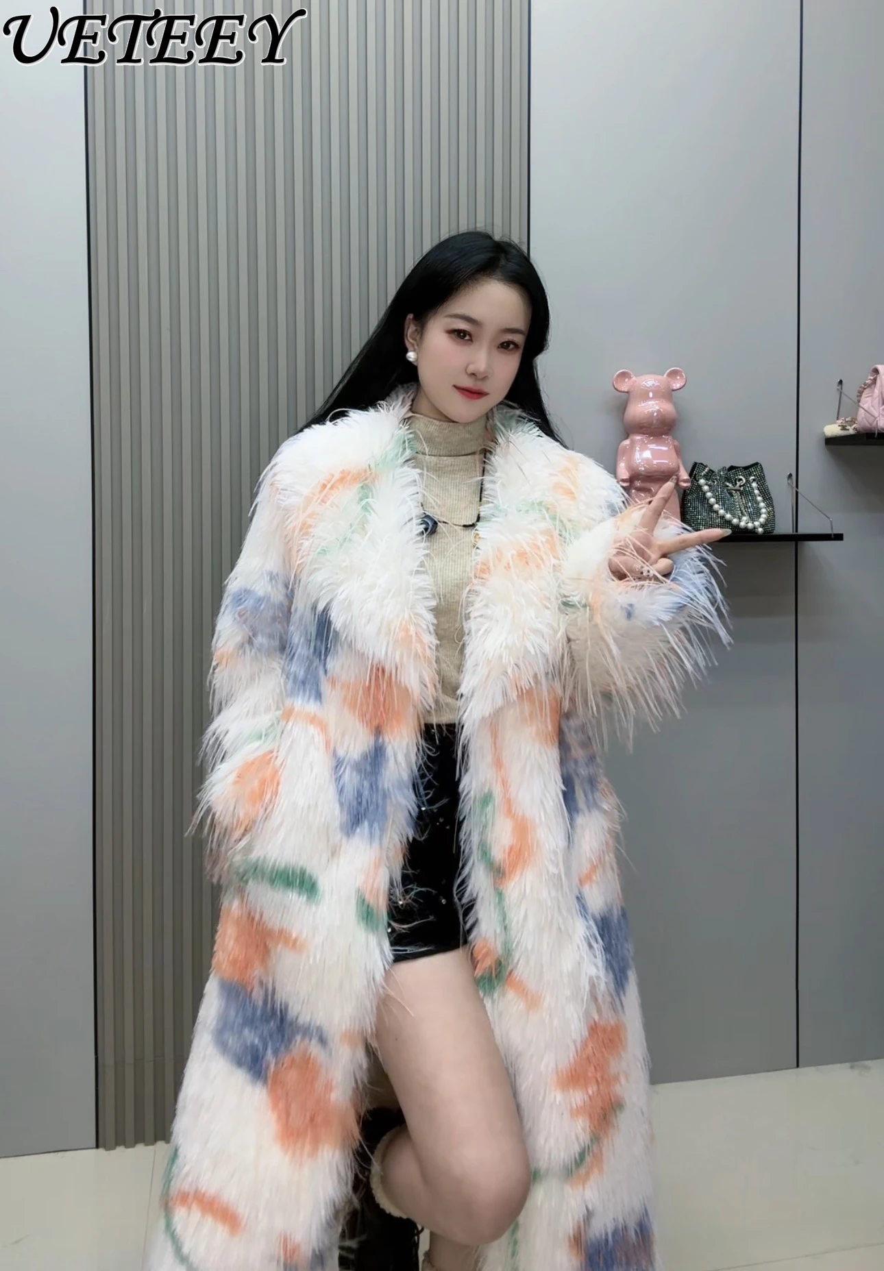 Winter New Catwalk High-end Fringed Smudged Lapel Imitation Fur Coat High-end Environmentally Friendly Faux Fur Jacket