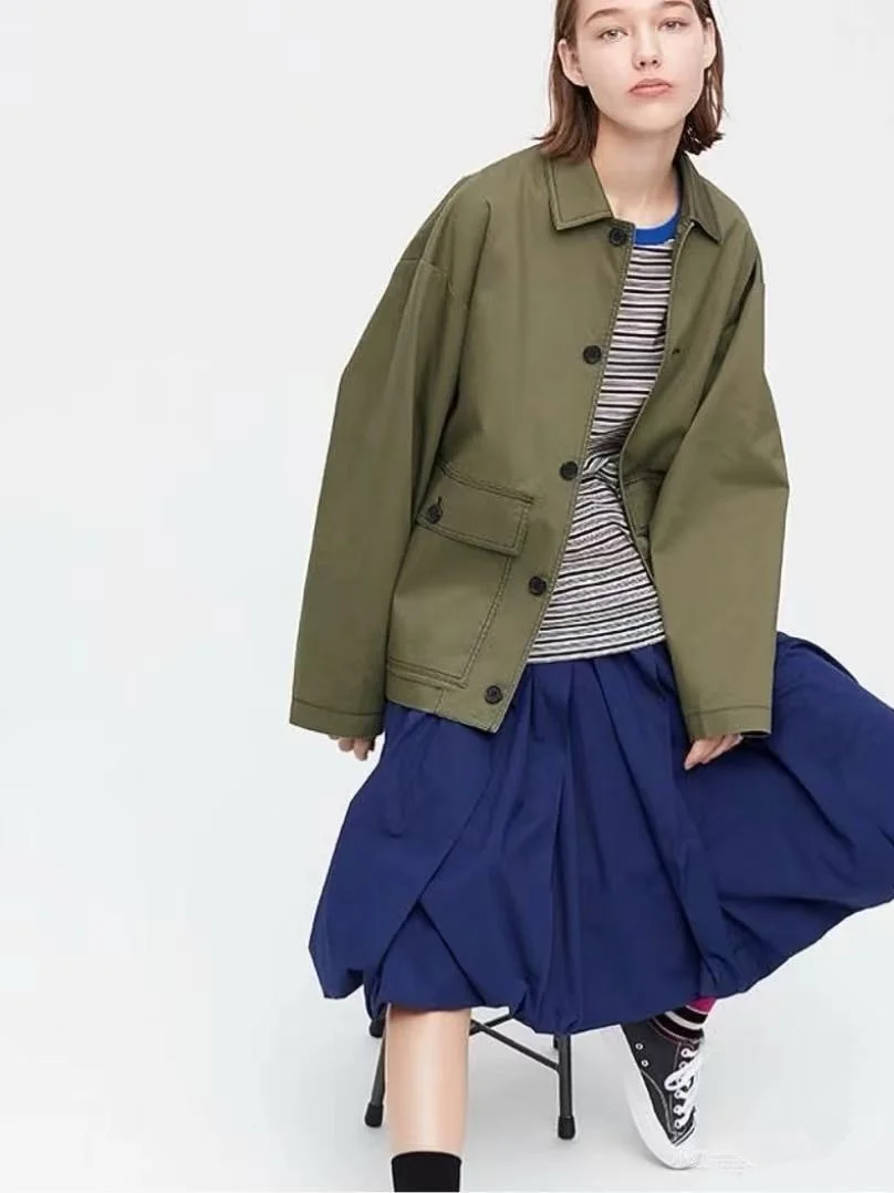 

Casual ex Loose Workwear Jaet Vintage Sle Long Sve Button Closure Outerwear for Men And Women