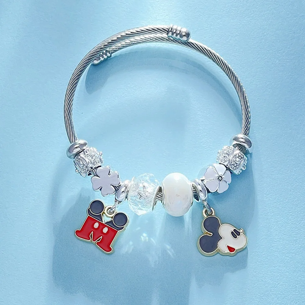 Disney Cartoon Cute Mickey Mouse Head Charm Bracelets for Women Girls Fans Lovely DIY Beads Hand Accessories Gifts