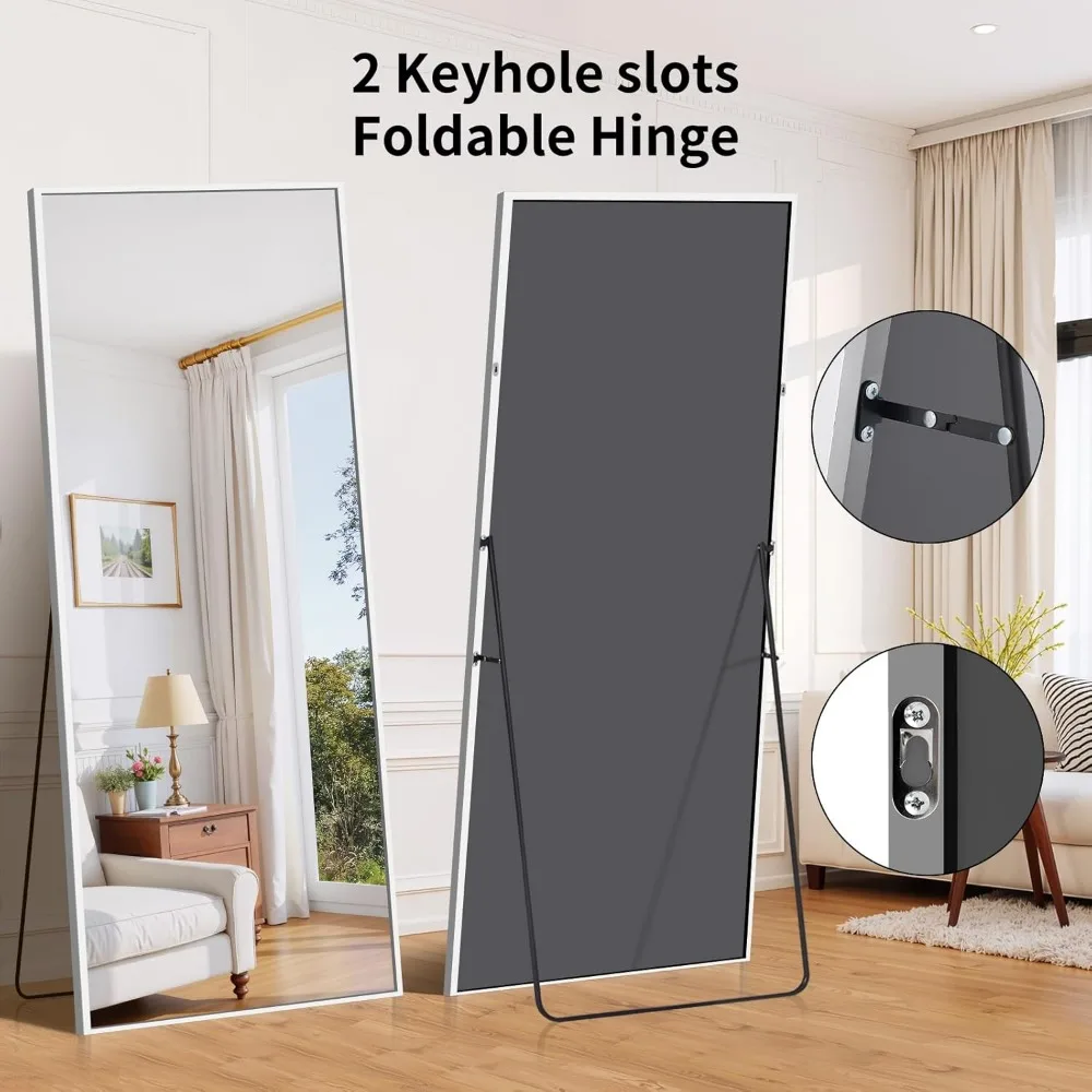 Espelho grande de comprimento total com estrutura de alumínio para quarto e sala de estar - Espelho grande ideal para montagem na parede e