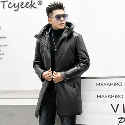 Tcyeek Winter Genuine Leather Down Coat Men Clothing Thicken Casual Sheepskin Coats for Man Mid-length Hooded Puffer Jacket 2023