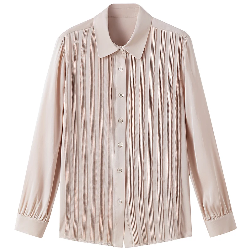 

New Elegant Shirts and Blouses for Women Turn-down Collar Long Sleeve Women's Solid Blouse Office Lady Real Silk Shirt Tops
