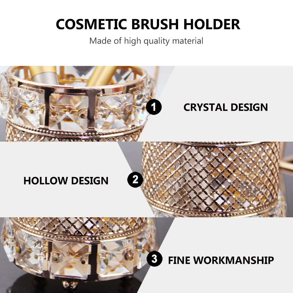 Golden Crystal Cylinder Decoration Pen Holder Makeup Brush Bucket Storage Jar Container